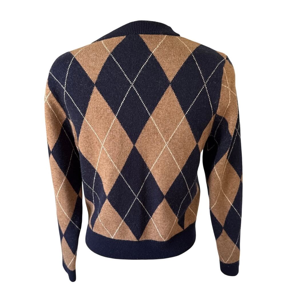 KULE The Twiggy Argyle Cardigan in Navy & Brown Size Medium Preppy - Picture 4 of 8